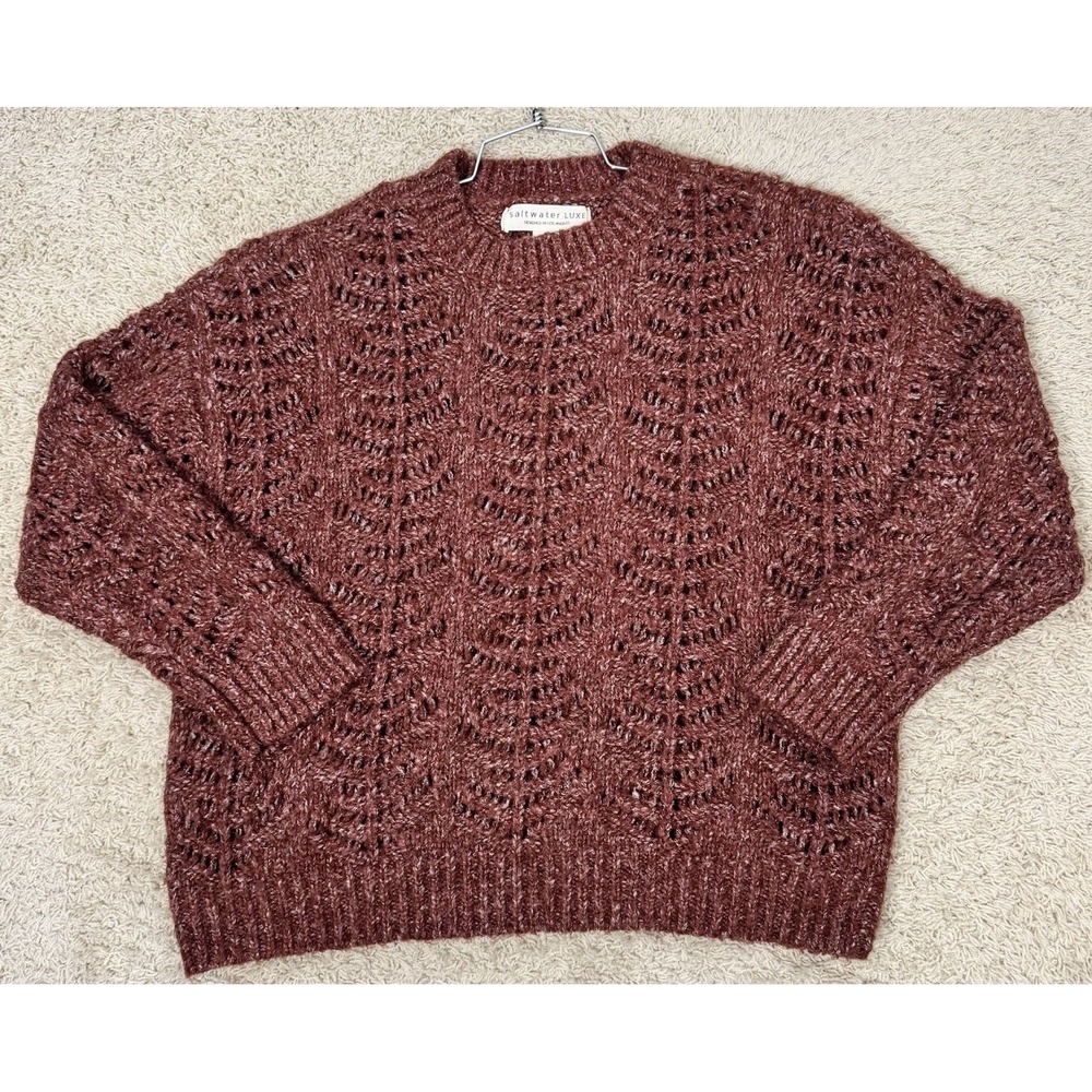Saltwater Luxe Women's Boxy Cropped Open Weave Pullover Sweater Rust Size L Soft